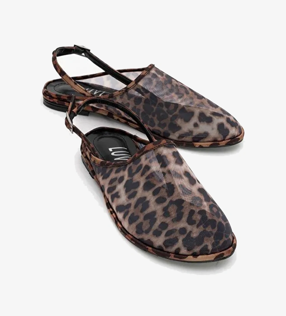 SHEN Siyah Sarı Desenli Fileli Burnu Kapalı Kadın Sandalet - Görsel 1