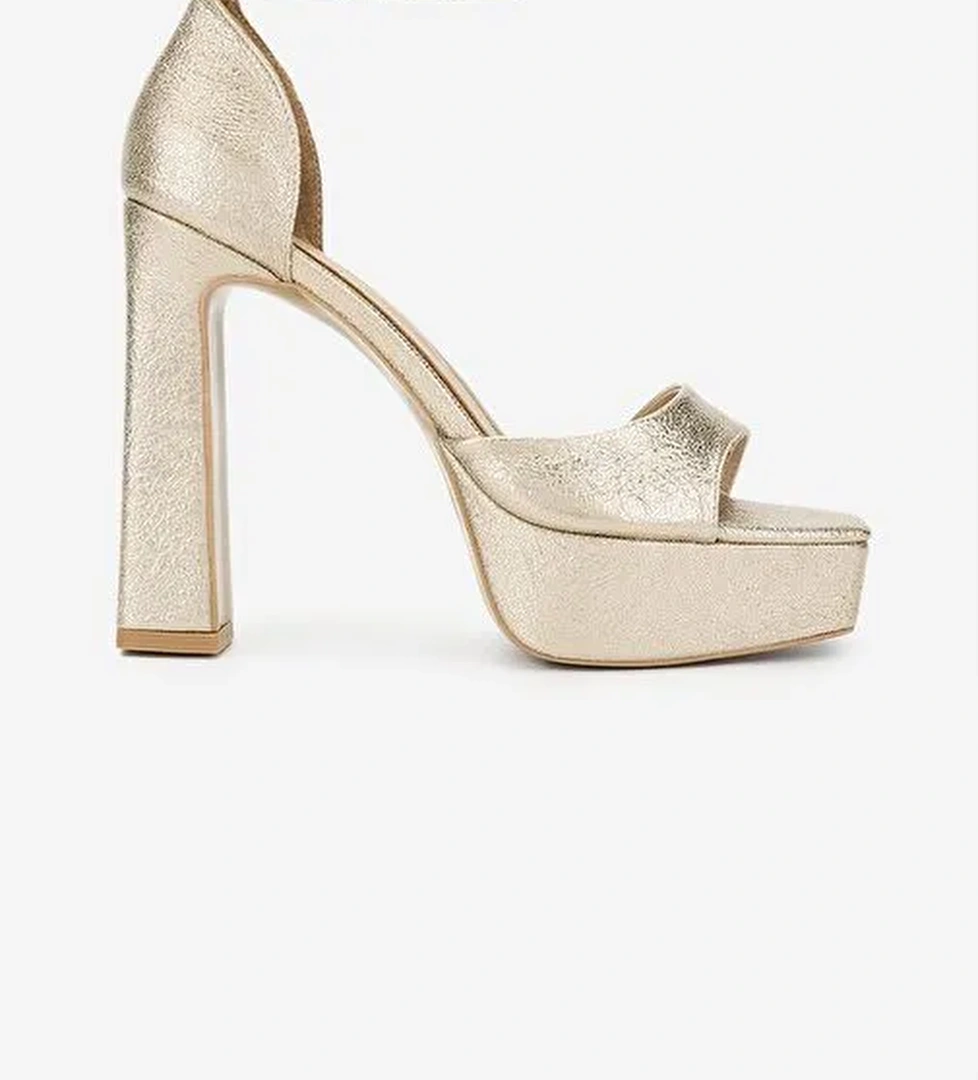 Valmenti Kadın Suni Deri Dore Topuklu Ayakkabı - Görsel 1