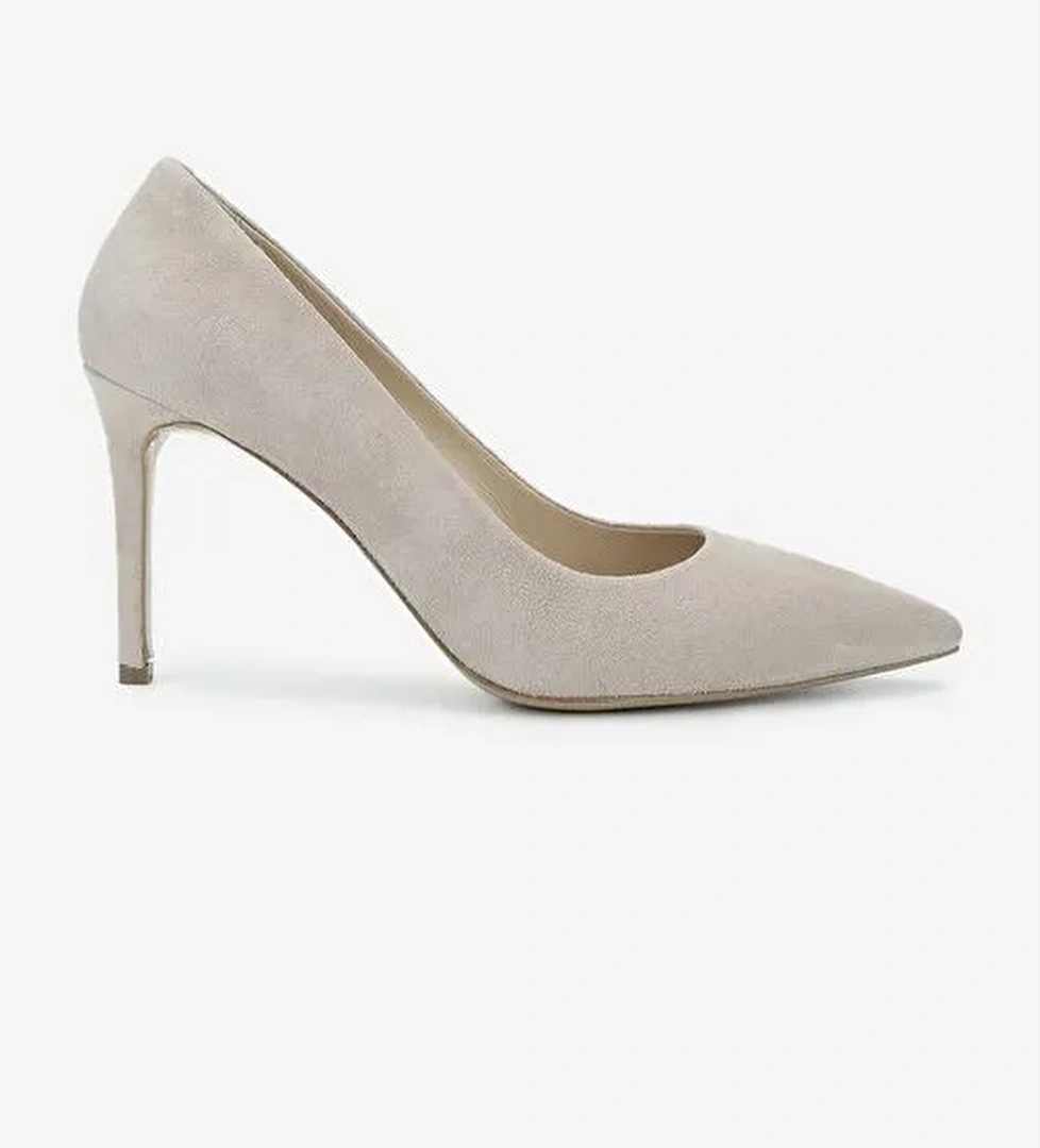 Valmenti Kadın Hakiki Deri Bej Süet Topuklu Ayakkabı - Görsel 1