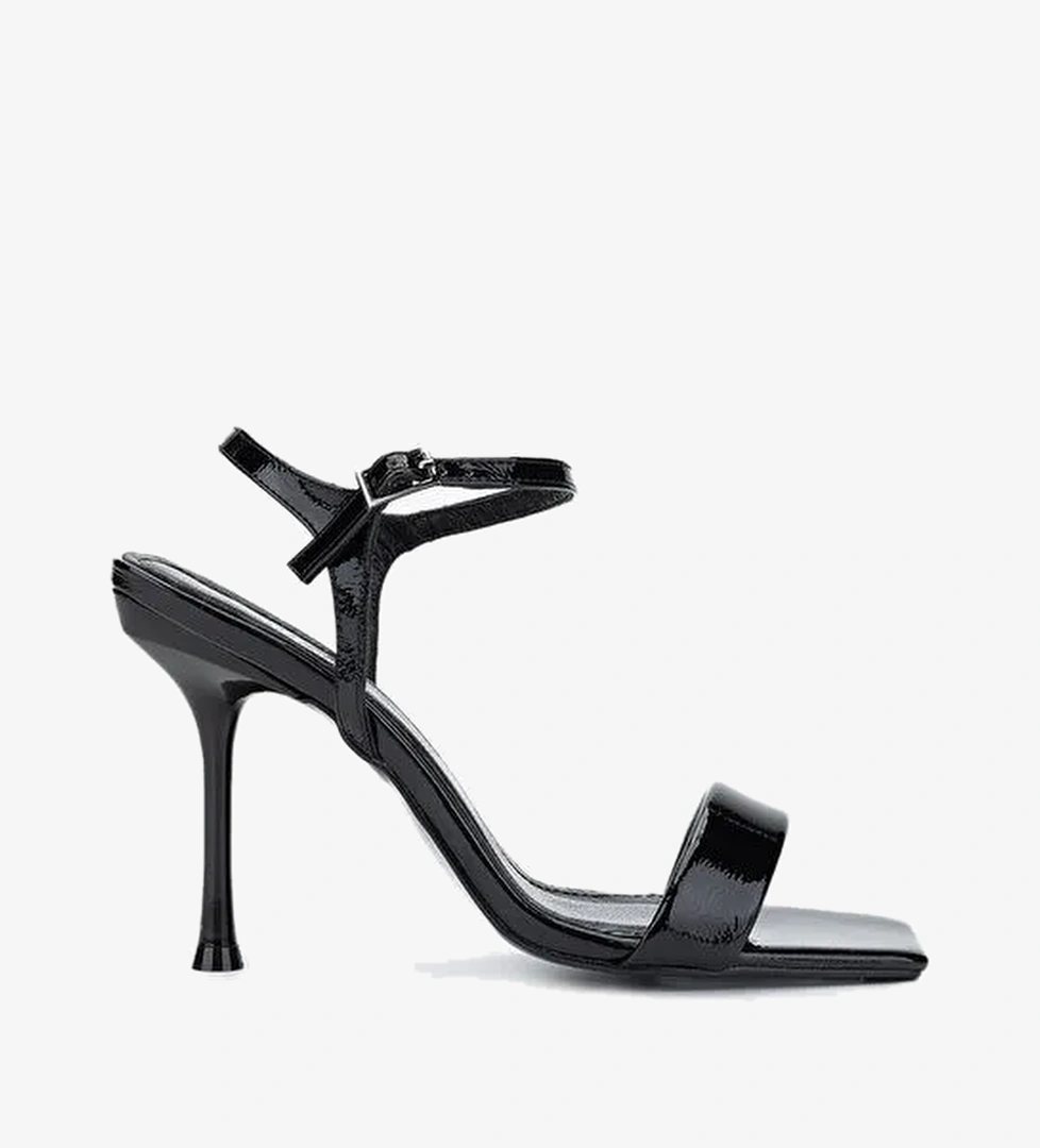 Valmenti Kadın Suni Deri Siyah Rugan Topuklu Ayakkabı - Görsel 1