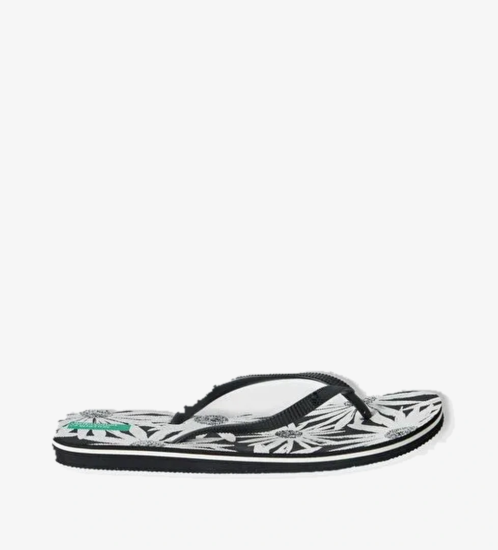 Unisex Siyah Mix Tamamı Desenli Logo Baskılı Parmak Arası Terlik - Görsel 1