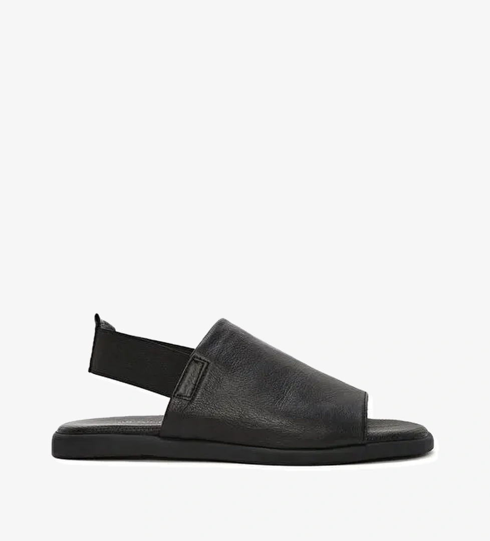 Kadın Siyah Arkası Lastikli Deri Sandalet 25SFD351318 - Görsel 1