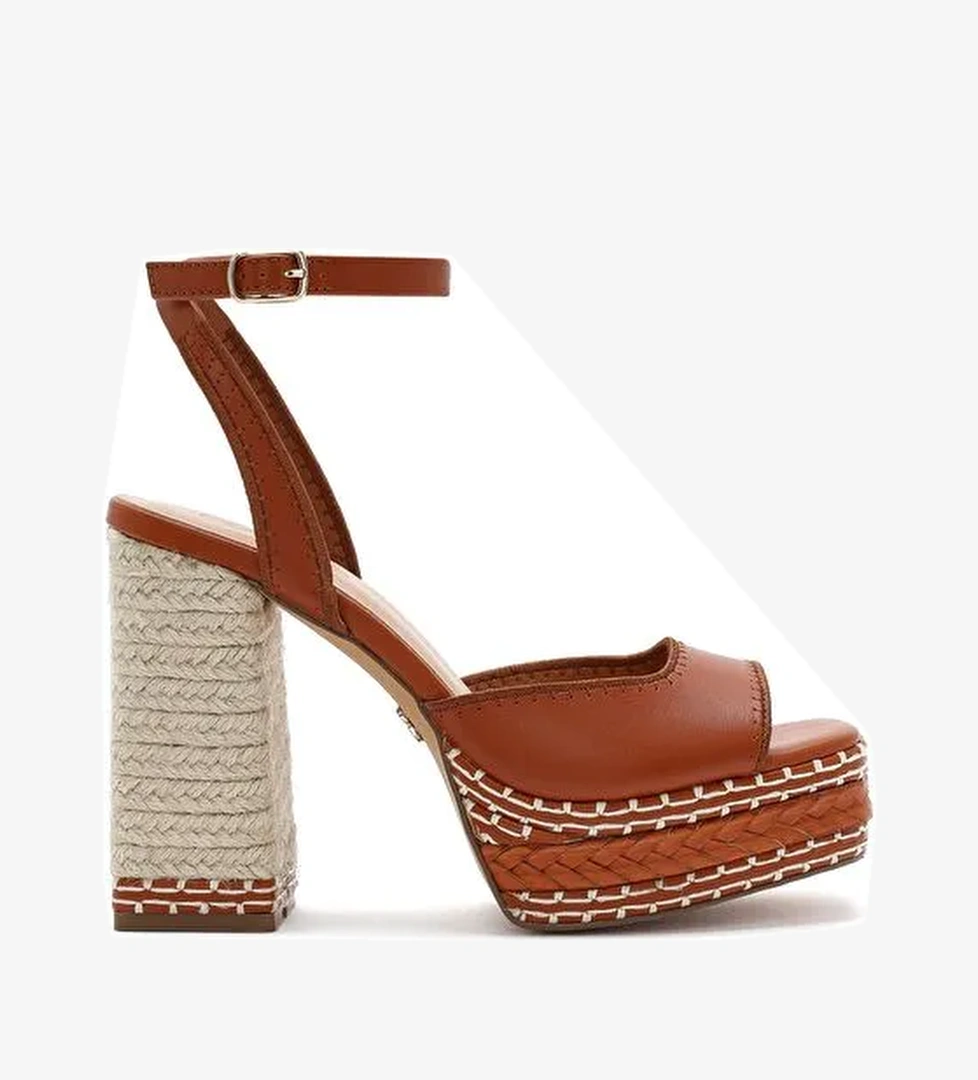 Kadın Taba Bilekten Tokalı Platform Yüksek Kalın Topuklu Sandalet 25SFD443118 - Görsel 1