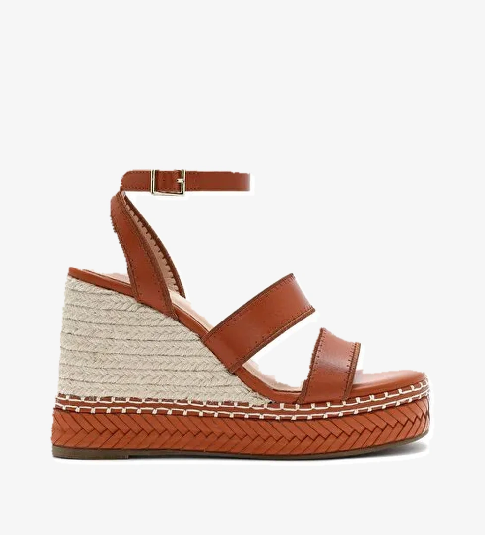 Kadın Taba Bilekten Tokalı Dolgu Topuklu Espadril Sandalet 25SFD443218 - Görsel 1