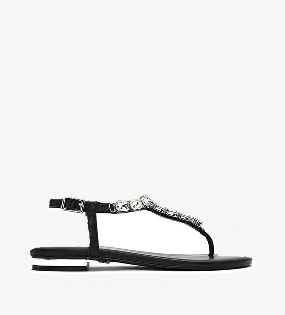 Kadın Siyah Taşlı Parmak Arası Sandalet 25SFD441814 - Görsel 1