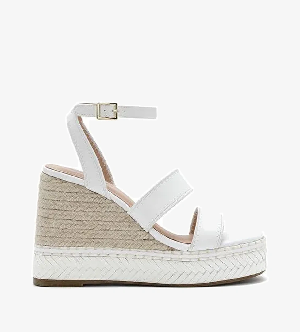 Kadın Beyaz Bilekten Tokalı Dolgu Topuklu Espadril Sandalet 25SFD443218 - Görsel 1