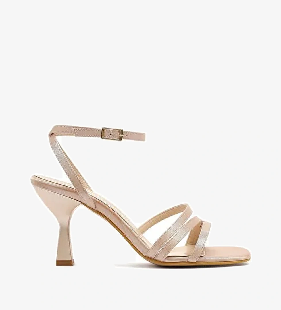 Kadın Bej Bilekten Bantlı Topuklu Sandalet 25SFE39046F - Görsel 1