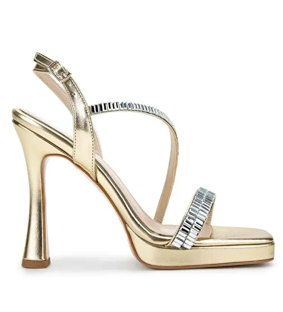 Tamer Tanca Kadın Suni Deri Dore Topuklu Ayakkabı - Görsel 1