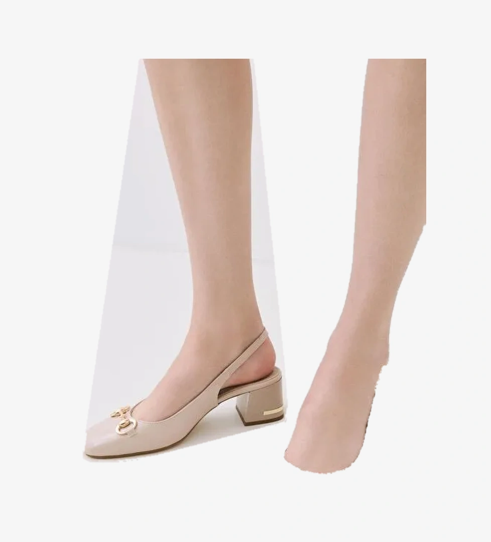 Kadın Rugan Bej Tokalı Arkası Açık Topuklu Ayakkabı - Görsel 1