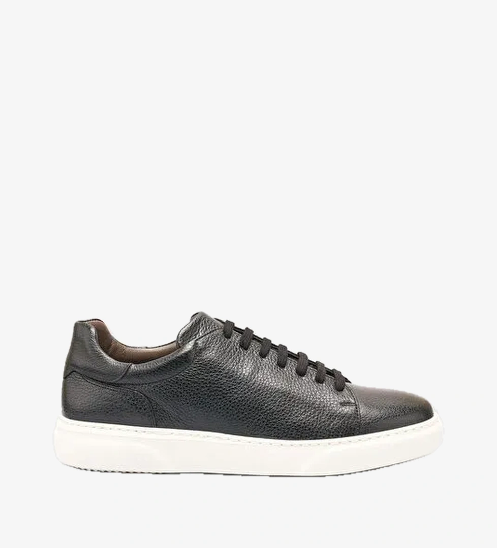 %100 Hakiki Deri Siyah Erkek Sneaker - Görsel 1