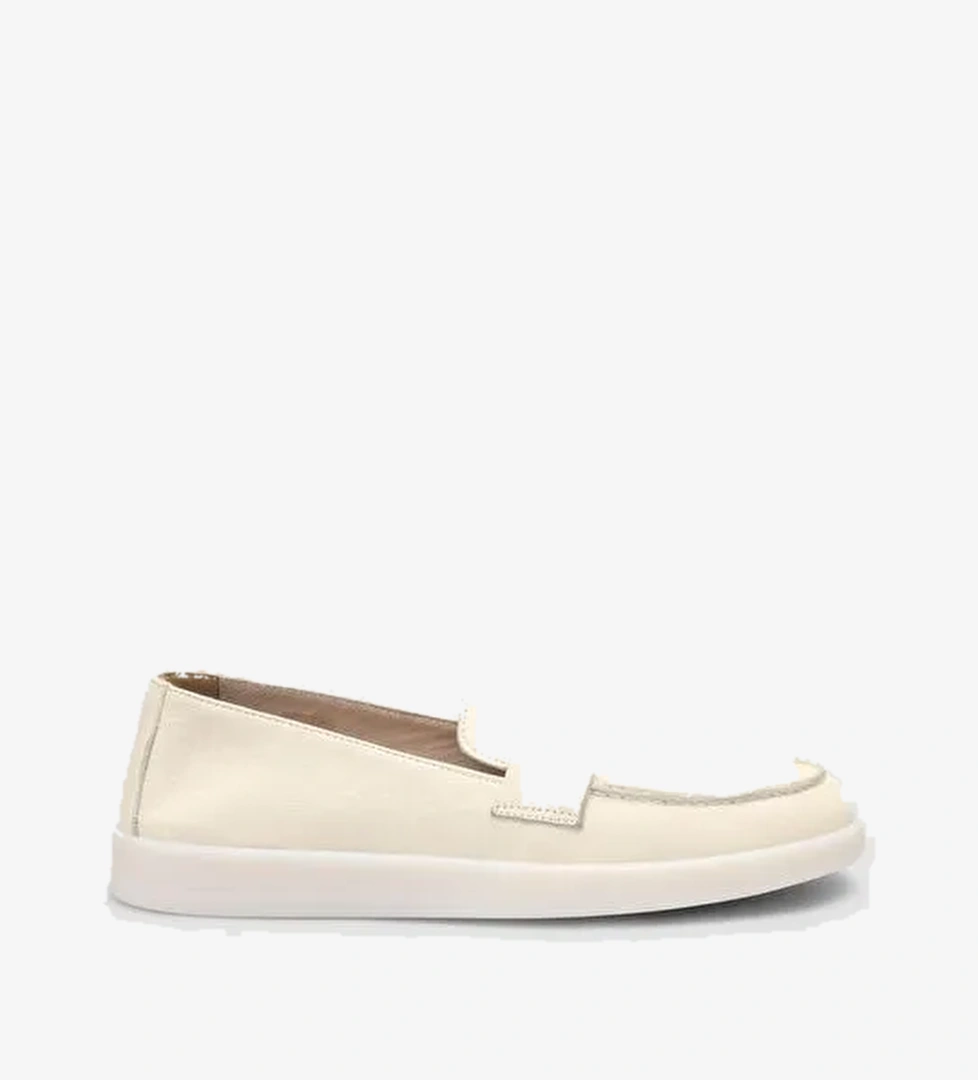 %100 Hakiki Deri Bej Kadın Loafer - Görsel 1