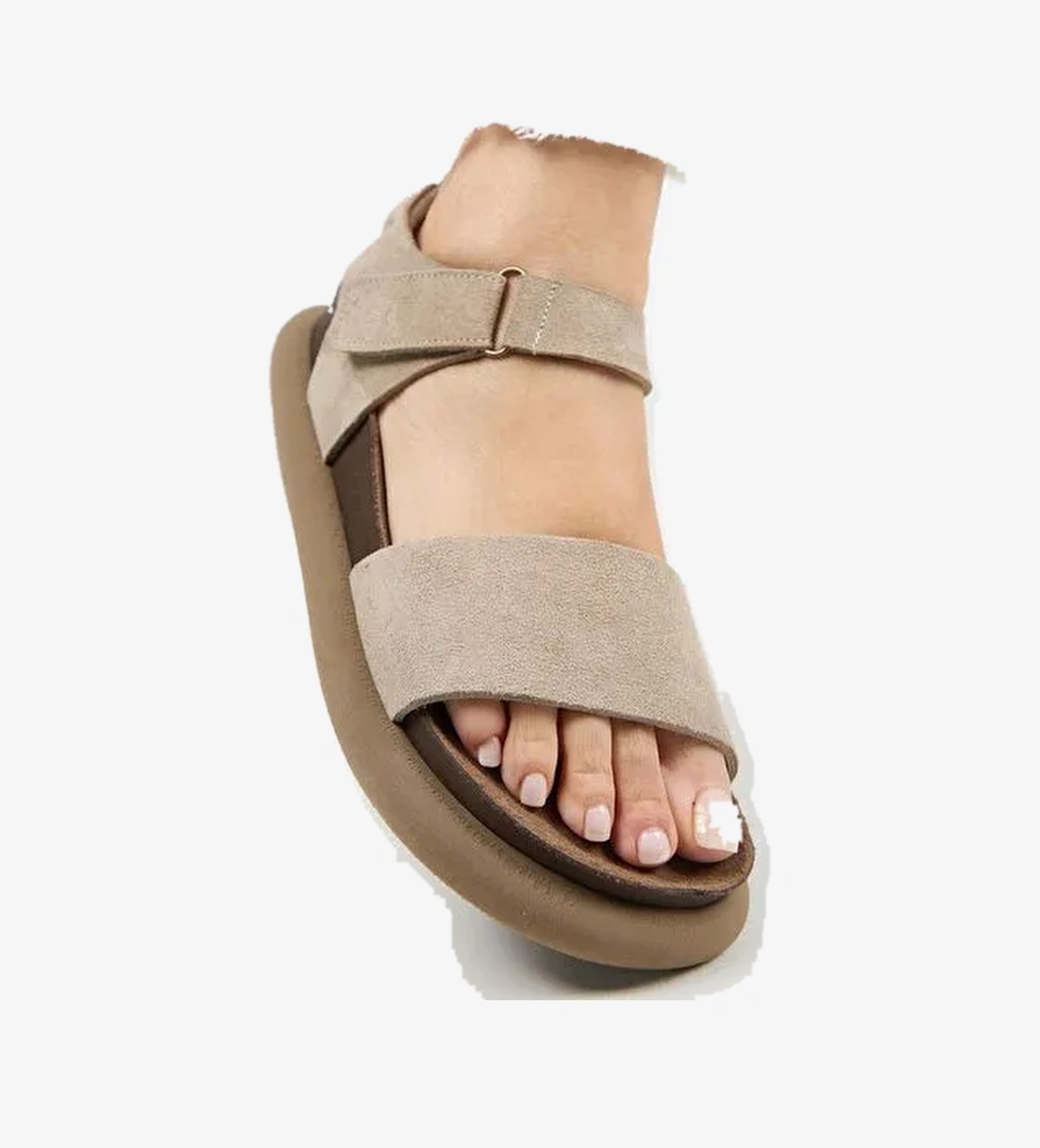 Manijero Bronx Kadın Hakiki Deri Atkılı Cırtlı Vizon Sandalet - Görsel 1