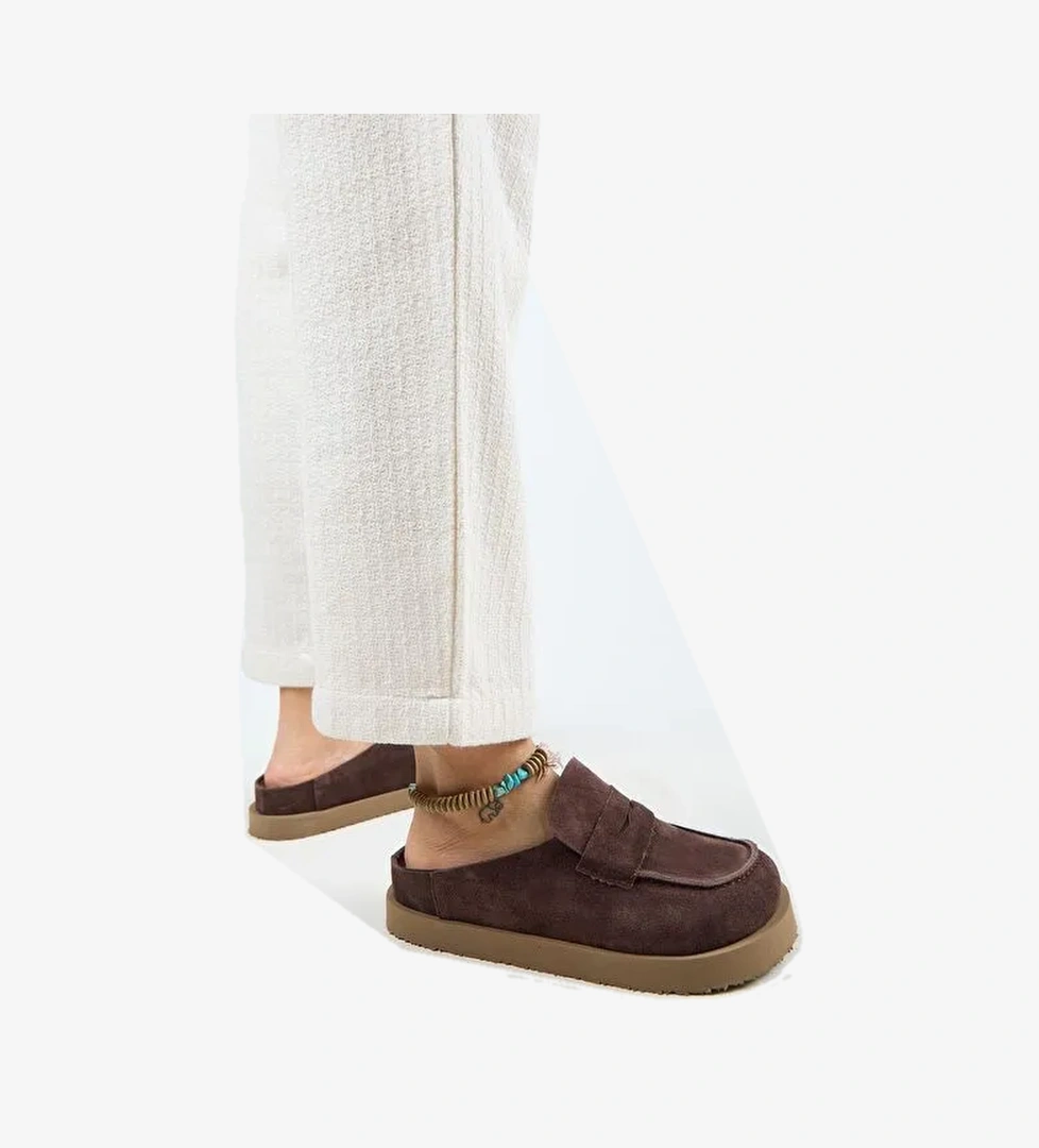 Manijero (Ziva) Kadın Hakiki Deri Loafer Platform Açık Kahve Terlik - Görsel 1