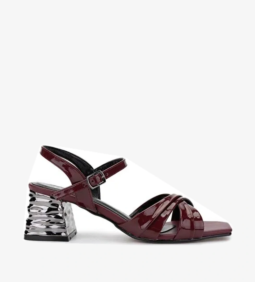 Tamer Tanca Kadın Suni Deri Bordo Rugan Topuklu Ayakkabı - Görsel 1