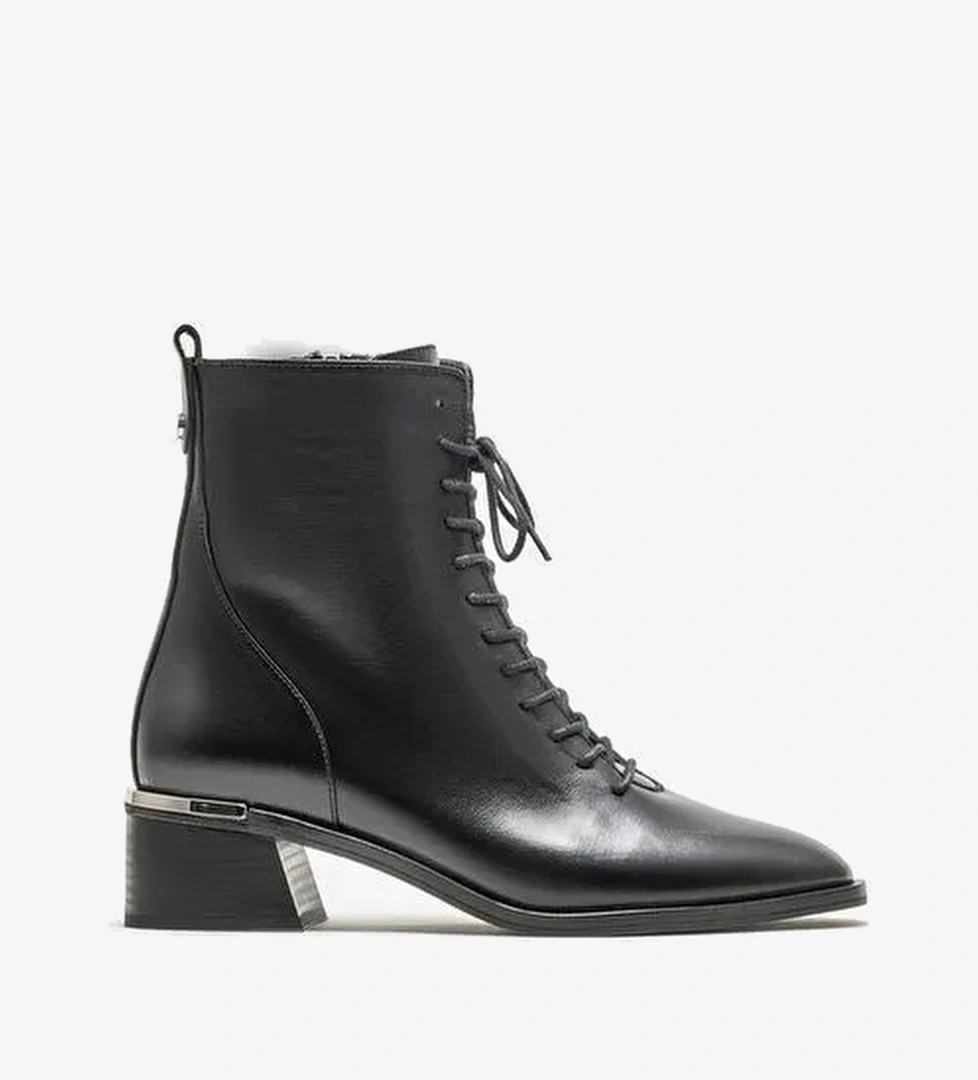 Siyah Deri Kadın Topuklu Bot - Görsel 1