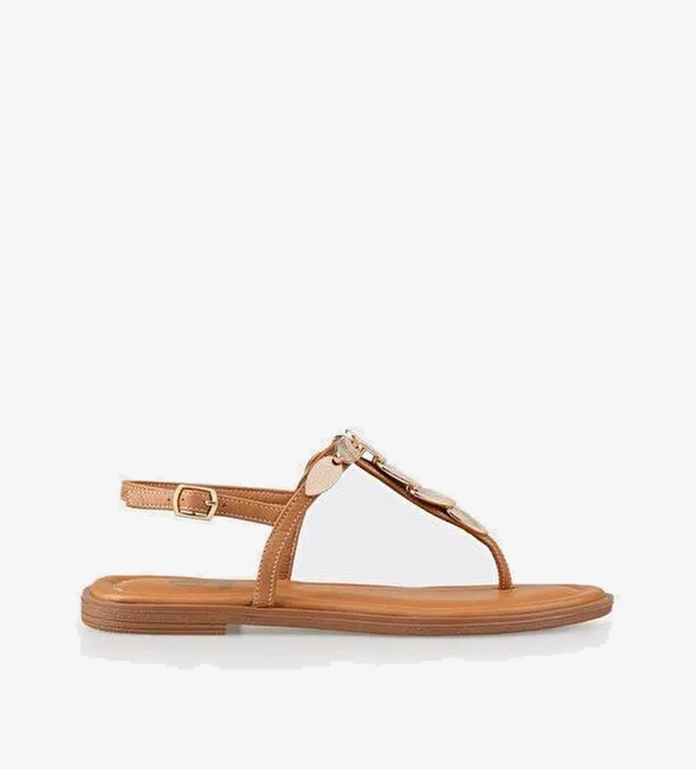 Naturel Deri Kadın Düz Sandalet - Görsel 1