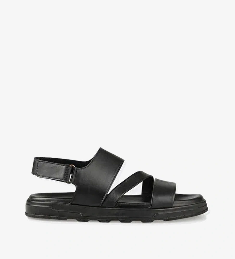Siyah Deri Erkek Sandalet - Görsel 1