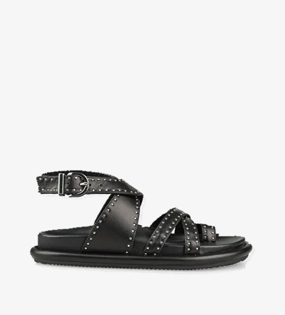 Siyah Deri Kadın Parmak Arası Sandalet - Görsel 1