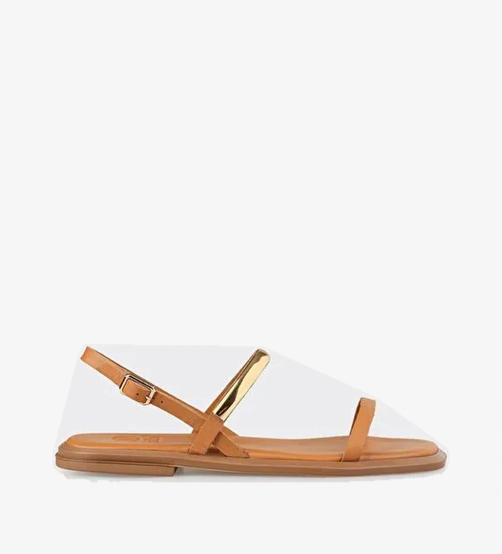 Taba Deri Kadın Düz Sandalet - Görsel 1