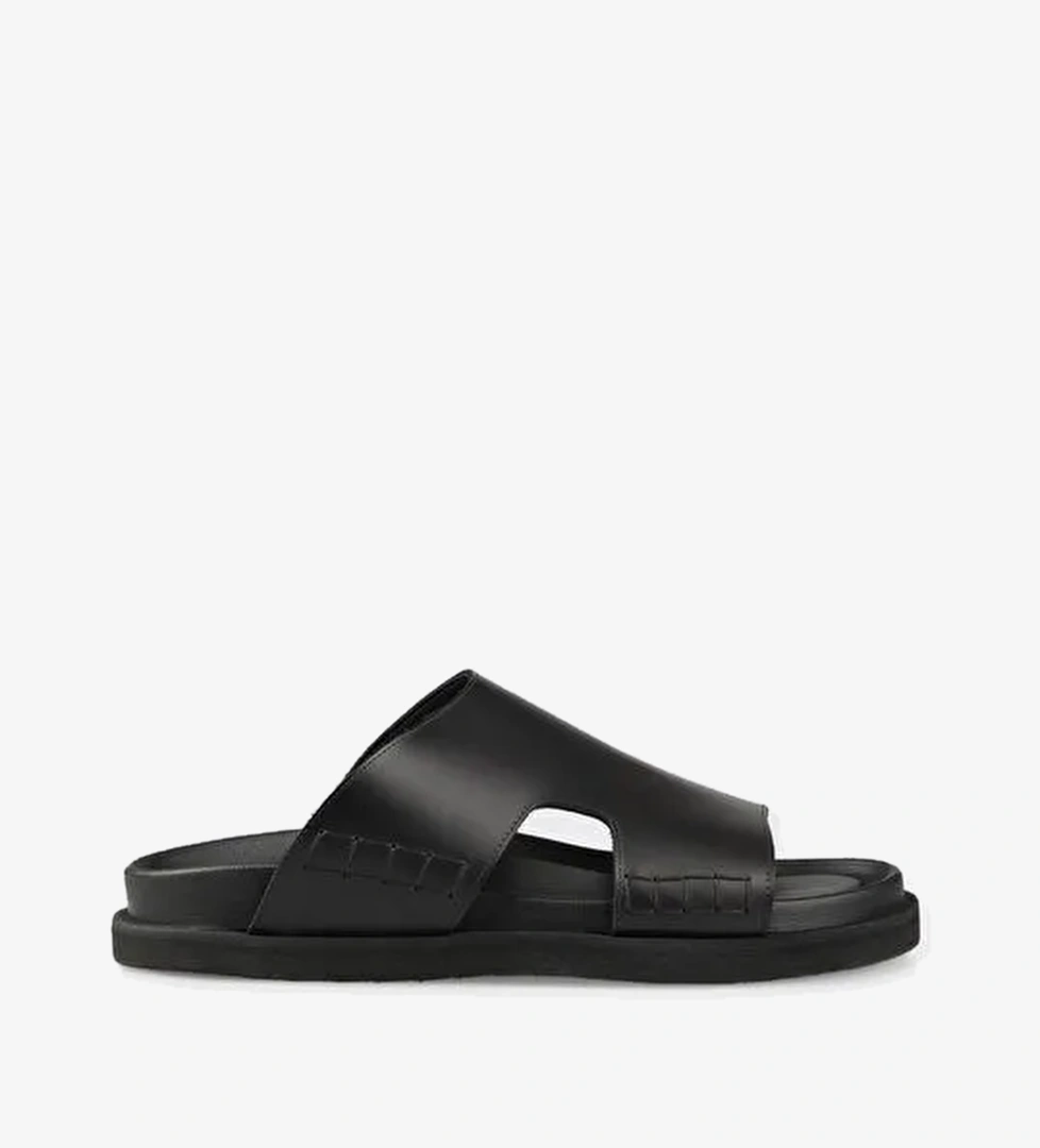 Siyah Deri Erkek Terlik - Görsel 1