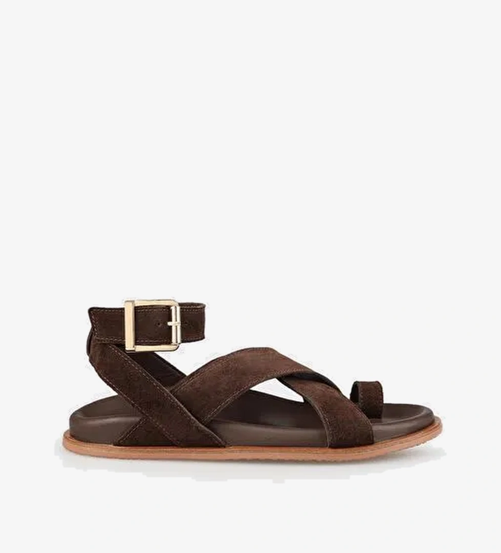 Kahve Deri Kadın Parmak Arası Sandalet - Görsel 1