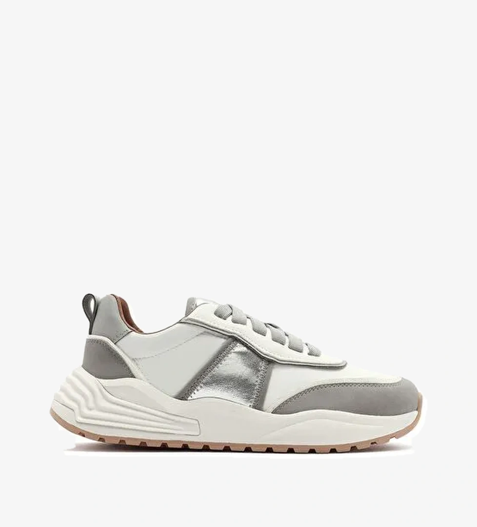 ACBC x DERİMOD Kadın Gri Kalın Tabanlı Bağcıklı Kumaş Sneaker 25SFD43566F - Görsel 1