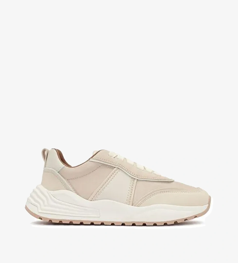 ACBC x DERİMOD Kadın Bej Kalın Tabanlı Bağcıklı Kumaş Sneaker 25SFD43566F - Görsel 1