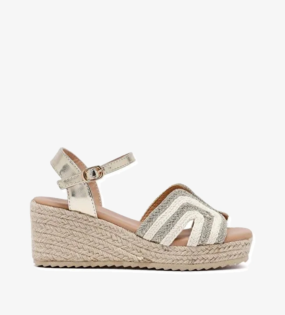 Kadın Krem Bilekten Tokalı Dolgu Topuklu Espadril Sandalet 25SFE401714 - Görsel 1