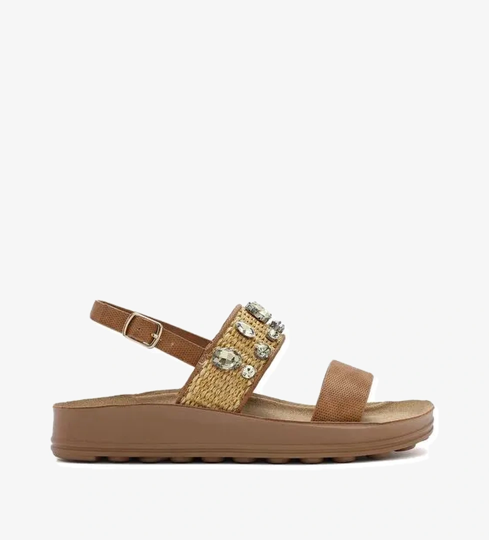 Kadın Taba Kalın Tabanlı Taşlı Sandalet 25SFE465014 - Görsel 1