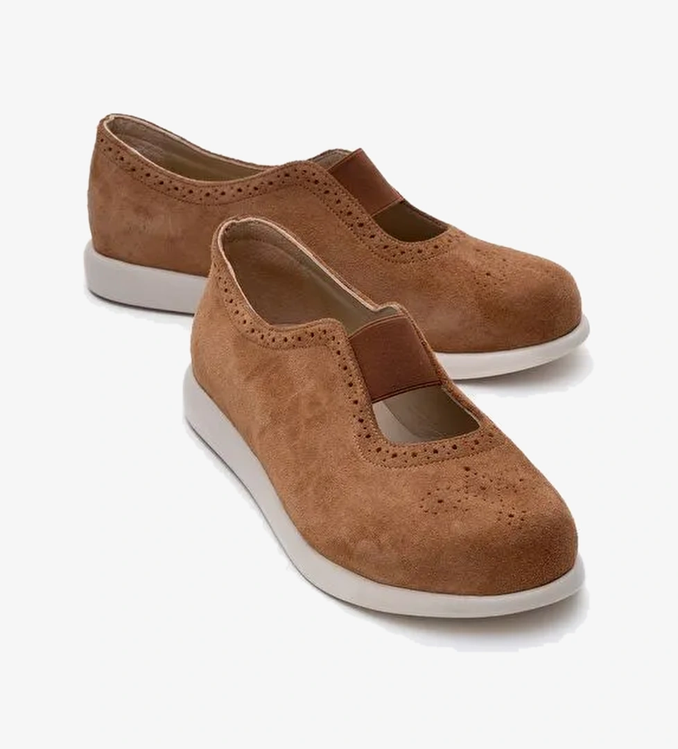 CHELLE Taba Süet Lastikli Hakiki Deri Kadın Günlük Ayakkabı - Görsel 1