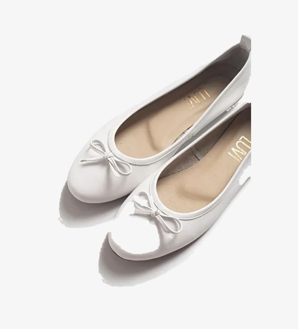 01 Beyaz Cilt Hakiki Deri Kadın Babet Ayakkabı - Görsel 1