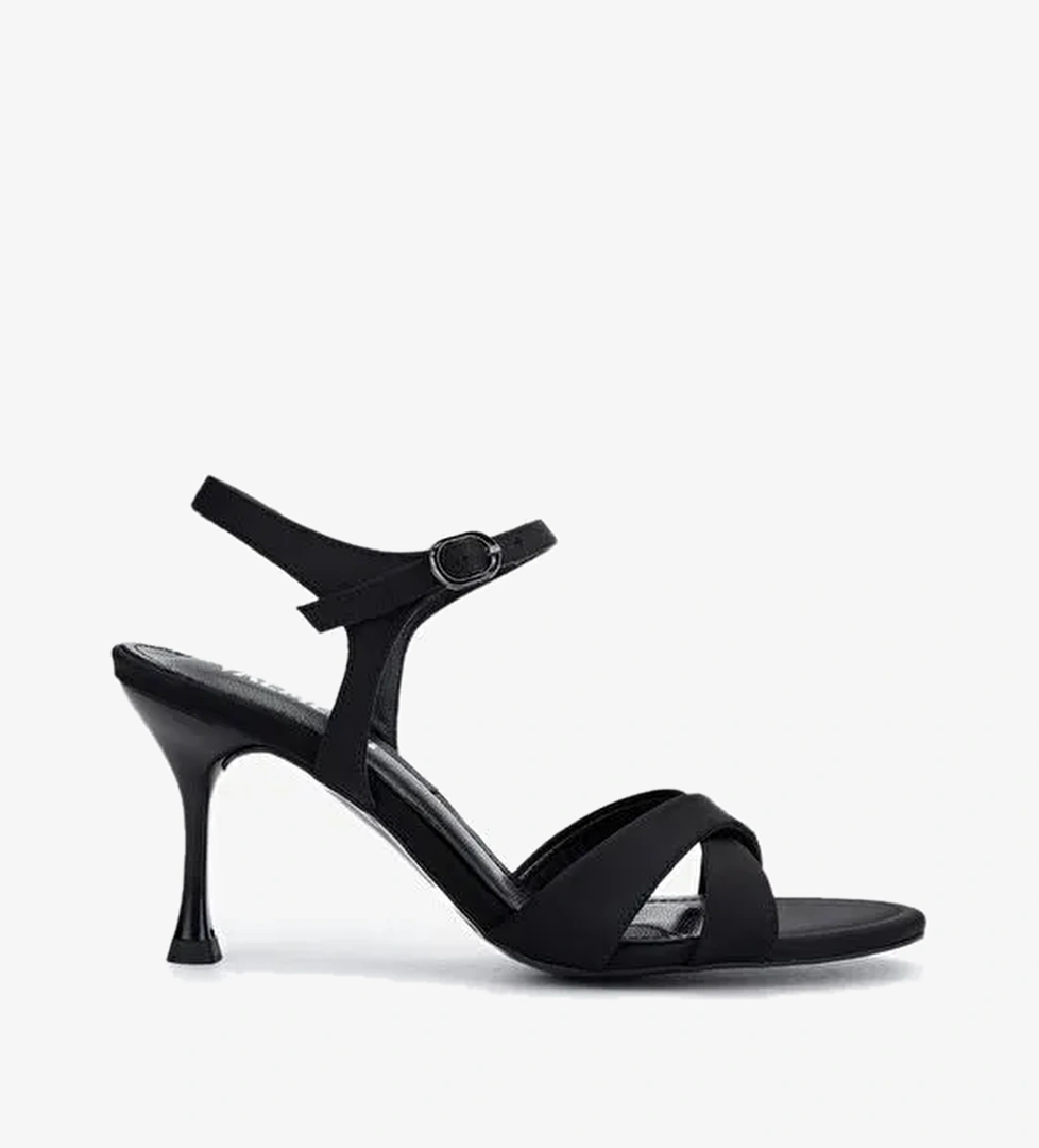 Valmenti Kadın Suni Deri Siyah Saten Topuklu Ayakkabı - Görsel 1