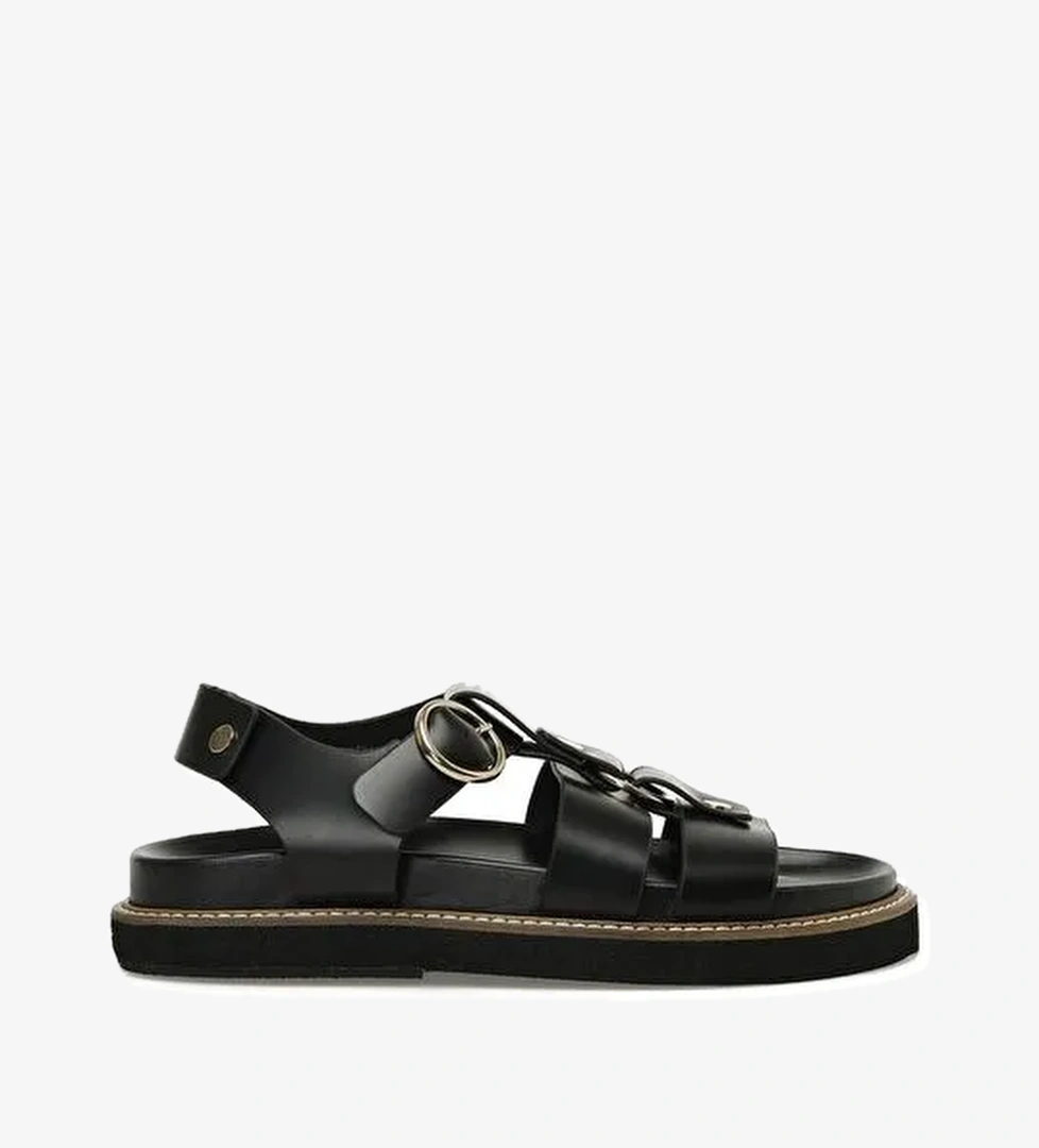 HERMON 5FX Siyah Kadın Kalın Taban Sandalet - Görsel 1