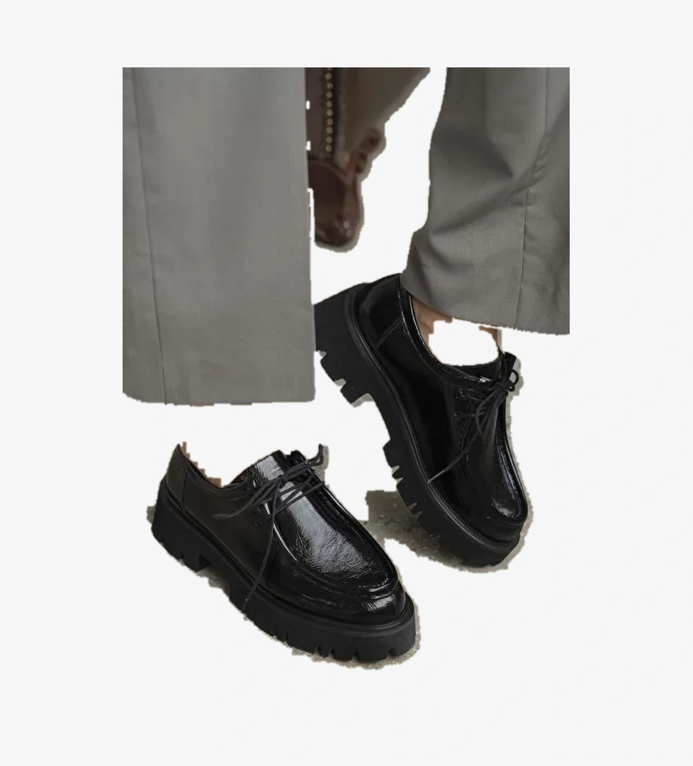 Stew Siyah Rugan Hakiki Deri Makosen Ayakkabı