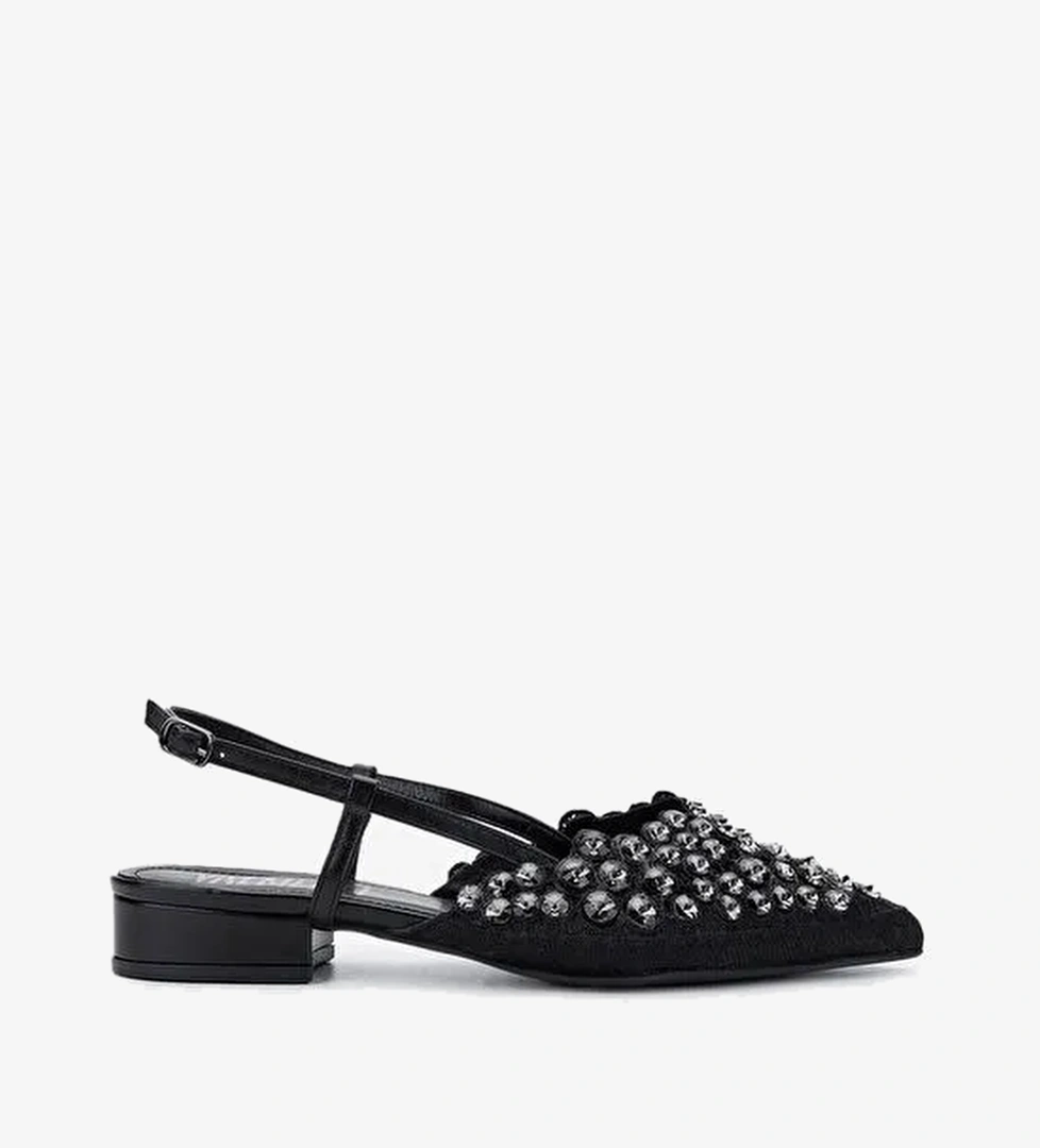 Valmenti Kadın Deri & Tekstil Siyah Topuklu Ayakkabı - Görsel 1