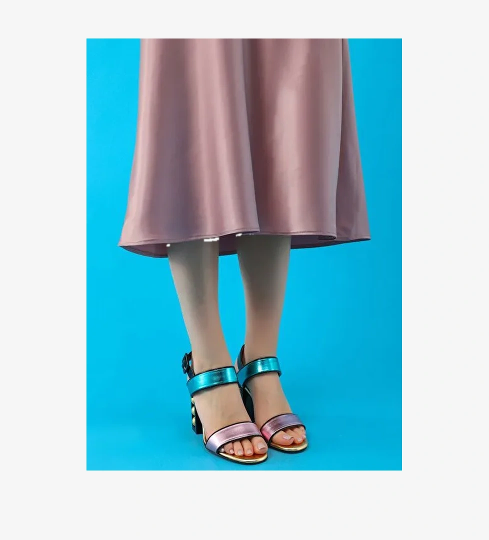 Santana Gerçek Deri Kadın Topuklu Sandalet Pembe - Görsel 1