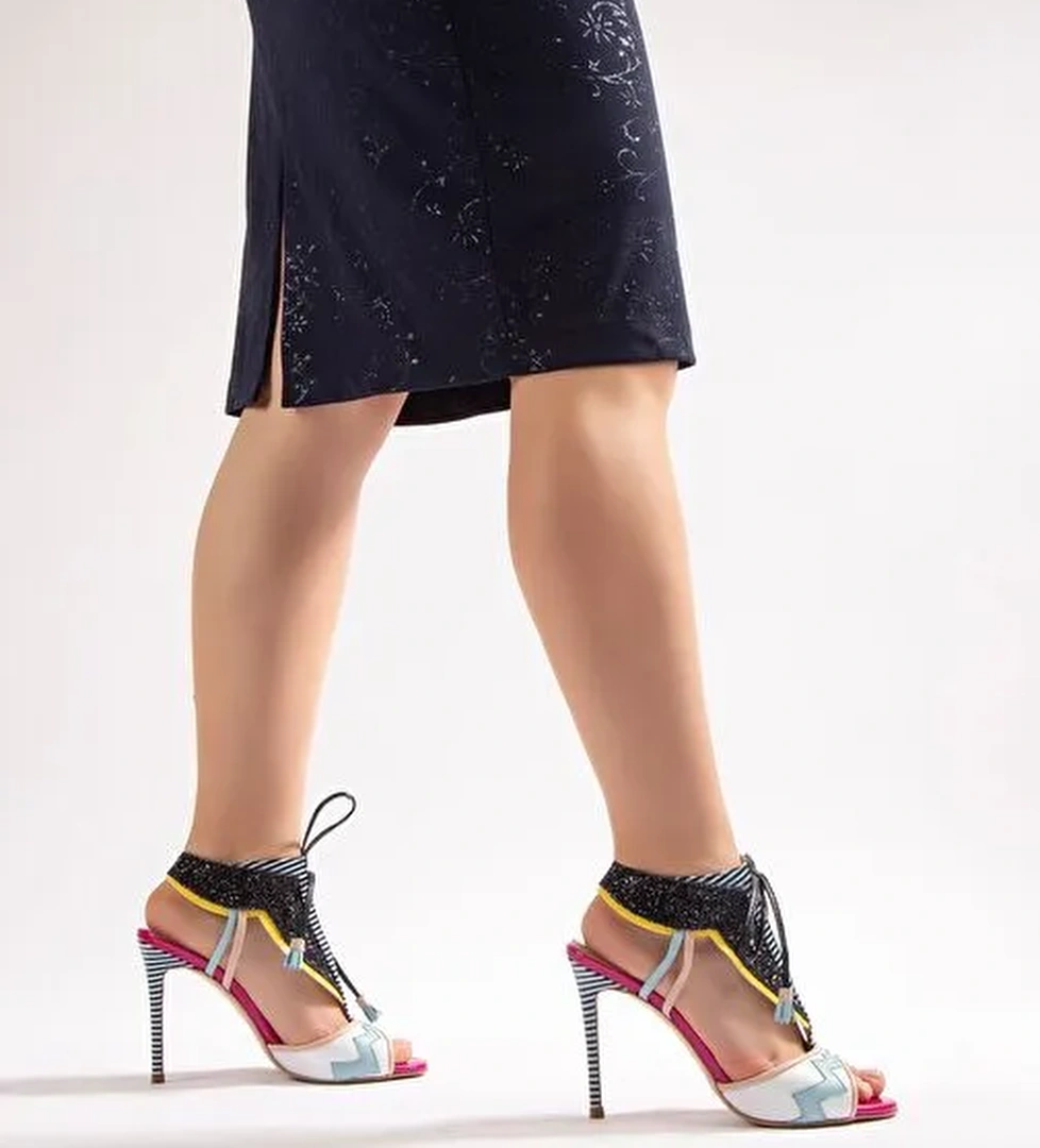 Vanessa Gerçek Deri Kadın Topuklu Sandalet Beyaz Fuşya - Görsel 1