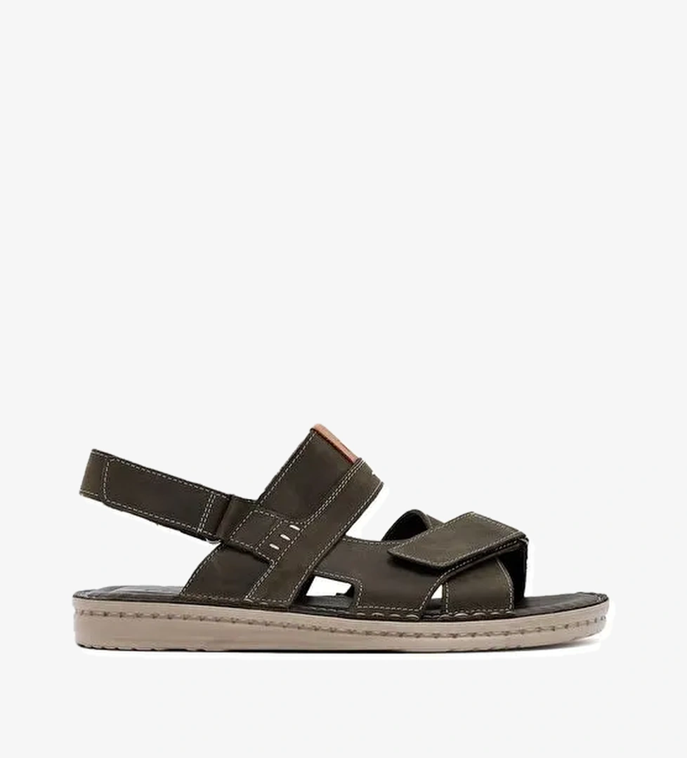 Erkek Haki Bantlı Deri Sandalet 25SFD6250V3 - Görsel 1