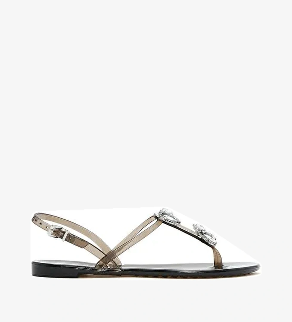 Kadın Siyah Jelly Arkadan Tokalı Taşlı Sandalet 25SFE4928PV - Görsel 1