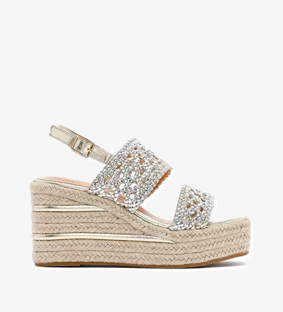 Derimod Derimod Kadın Altın Örgü Bilekten Tokalı Dolgu Topuklu Espadril Sandalet 25SFE451729 Sandalet & Terlik | Boyner Altın - 1. görsel