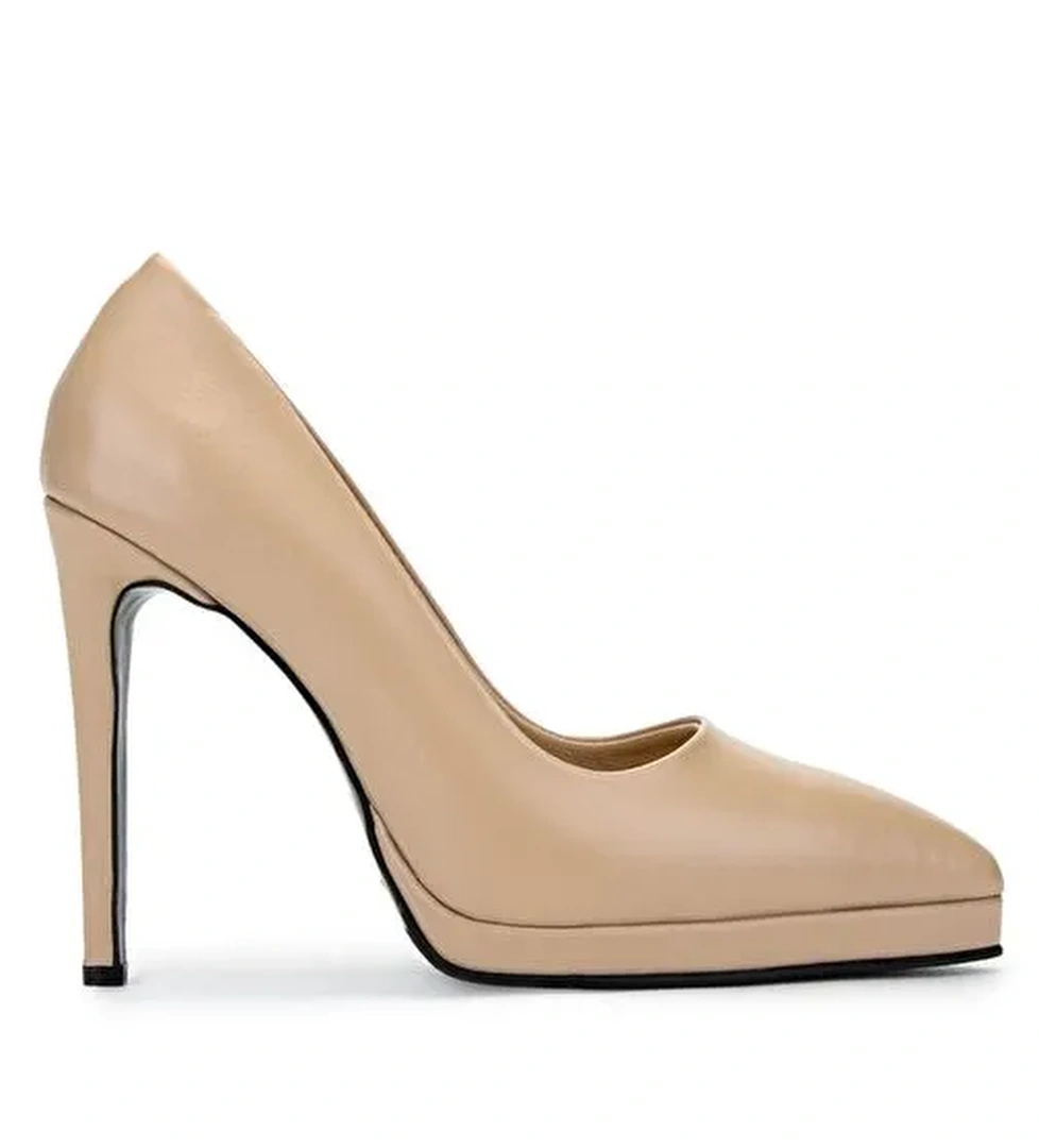 Tamer Tanca Kadın Hakiki Deri Bej Topuklu Ayakkabı - Görsel 1