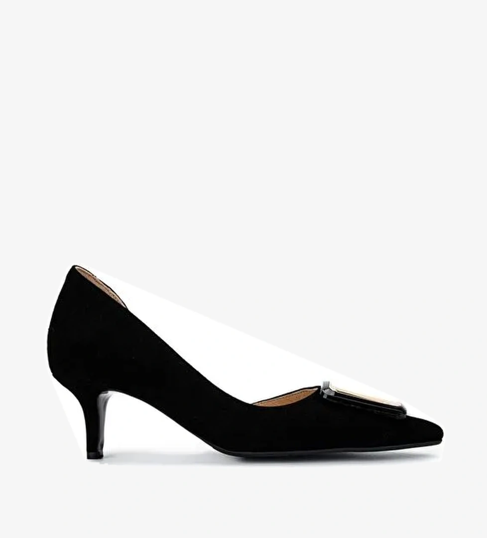 Tamer Tanca Kadın Hakiki Deri Siyah Süet Topuklu Ayakkabı - Görsel 1