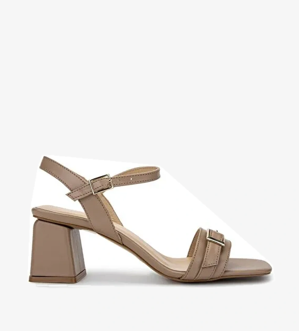 Tamer Tanca Kadın Hakiki Deri Bej Topuklu Ayakkabı - Görsel 1