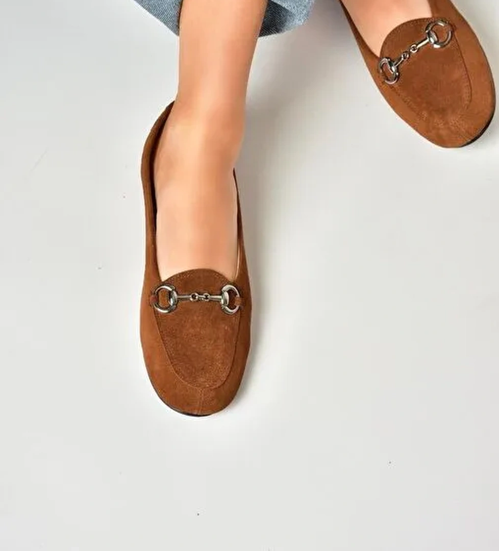 R667001402 Taba Hakiki Deri Süet Kadın Babet - Görsel 1