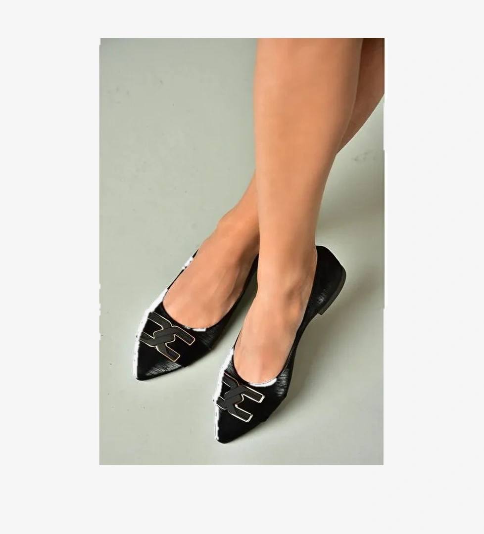 U820048704 Siyah Kumaş Sivri Burun Kadın Babet - Görsel 1