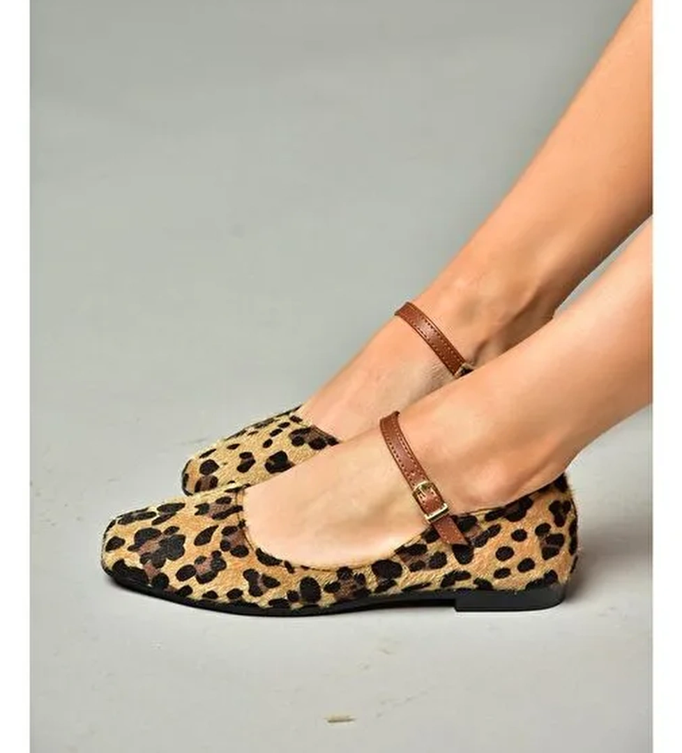 S726252502 Leopar Süet Kadın Babet - Görsel 1