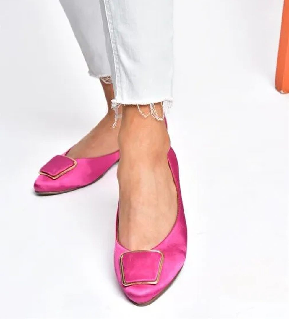 P726776304 Fuşya Saten Kumaş Kadın Babet - Görsel 1