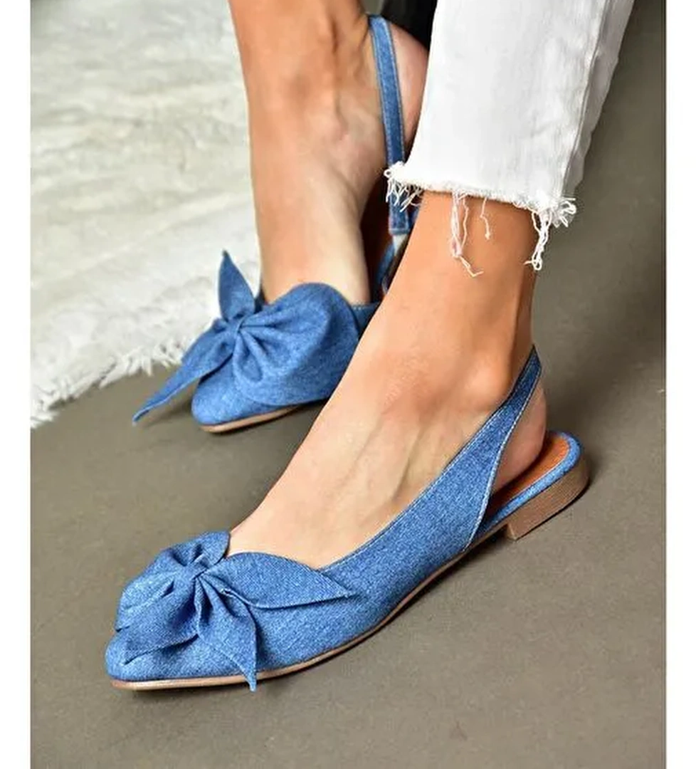 H726809004 Lacivert Kot Kumaş Kadın Babet - Görsel 1