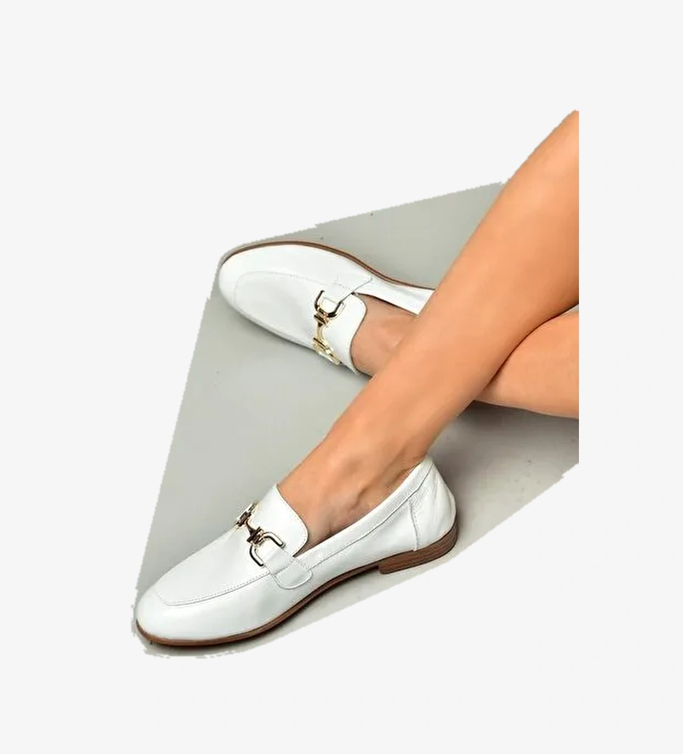 S944037903 Beyaz Hakiki Deri Kadın Babet - Görsel 1