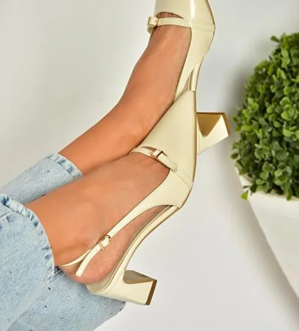 U654078709 Bej Kalın Topuklu Kadın Ayakkabı - Görsel 1